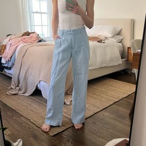 Premium Linen Flat Front Wide Leg Pant — Light Blue